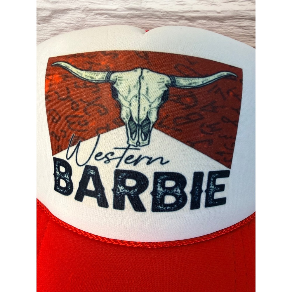 Western Barbie Trucker Hat Red White Longhorn Skull Mesh Snapback Cap